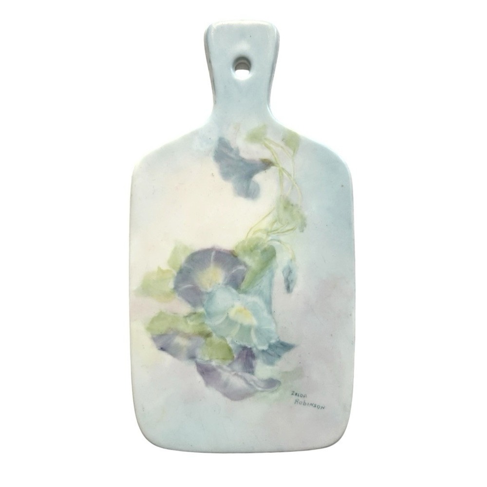 Vintage Hand Painted Porcelain Cheese Board Plaque Morning Glory Zelda Robinson